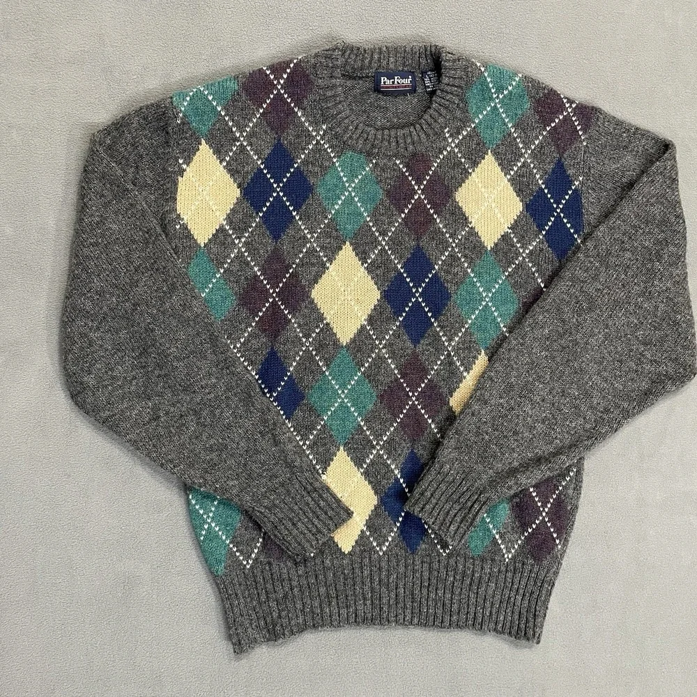 Par Four Sportswear Mens Sweater Sz L Wool Blend Argyle Diamond Pullover
